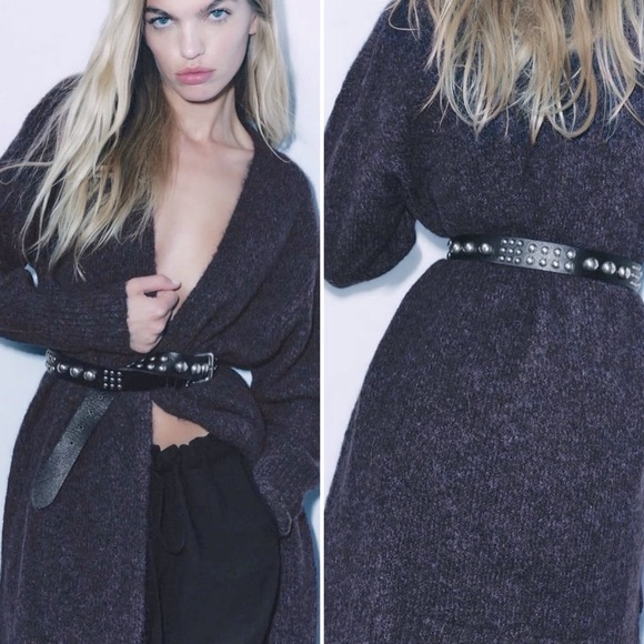 ZARA COZY CHUNKY LONG OPEN CARDIGAN MIDNIGHT MARLED BLUE SIZE XS/S - Picture 2 of 13